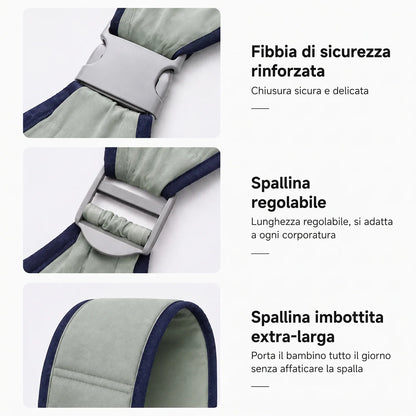 Fibbia di sicurezza, spallina regolabile e imbottita